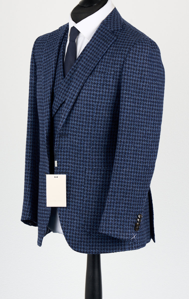 New Suitsupply Havana Mid Blue Houndstooth Wool, Mohair, Silk