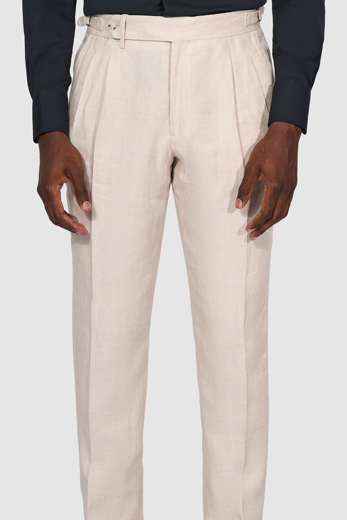 New Suitsupply Braddon Light Brown Pure Linen Double Reverse Pleat Pants - Waist Size 34