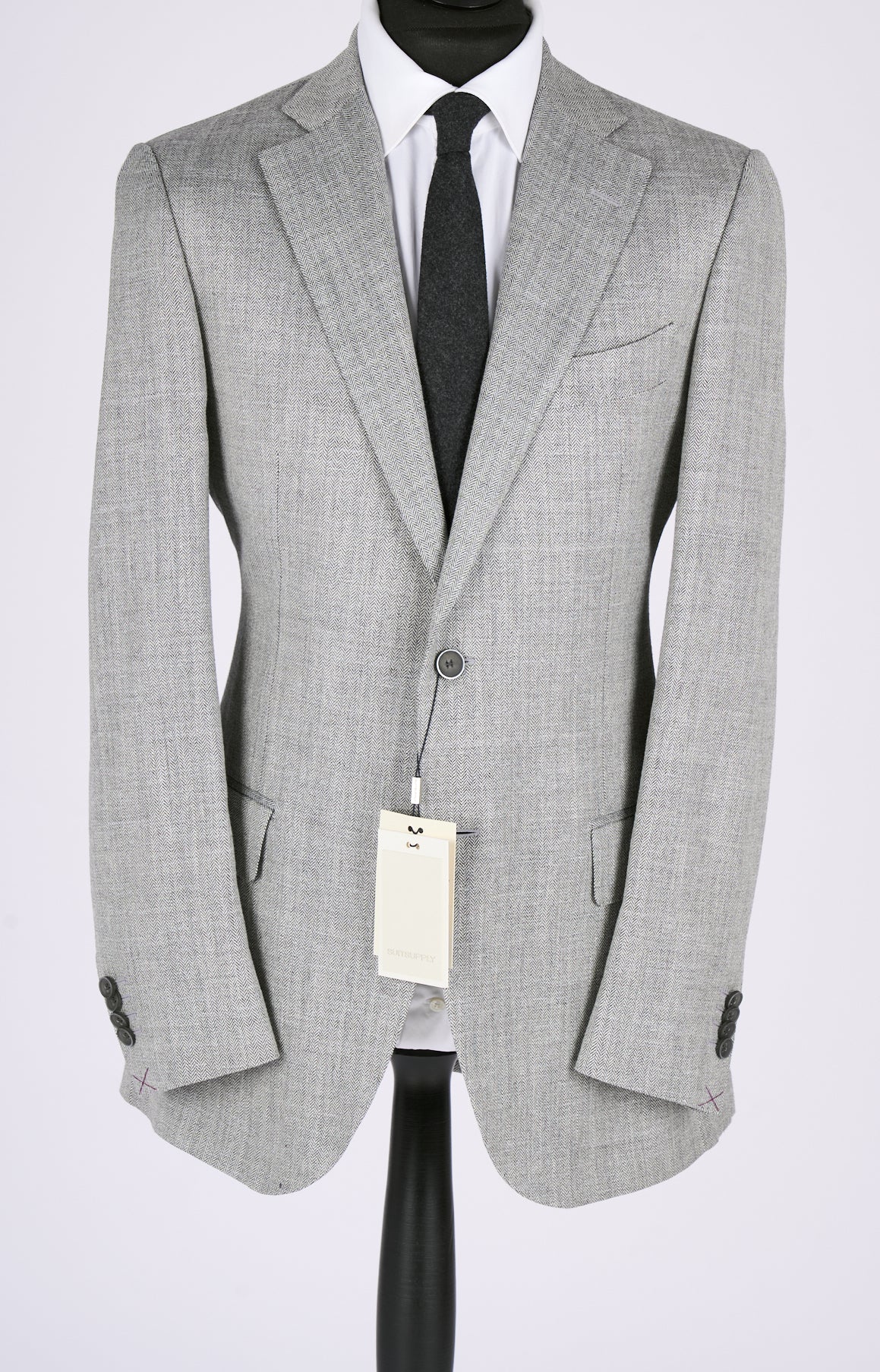 New Suitsupply Lazio Gray Herringbone Wool, Silk, Linen Suit - Size 36R