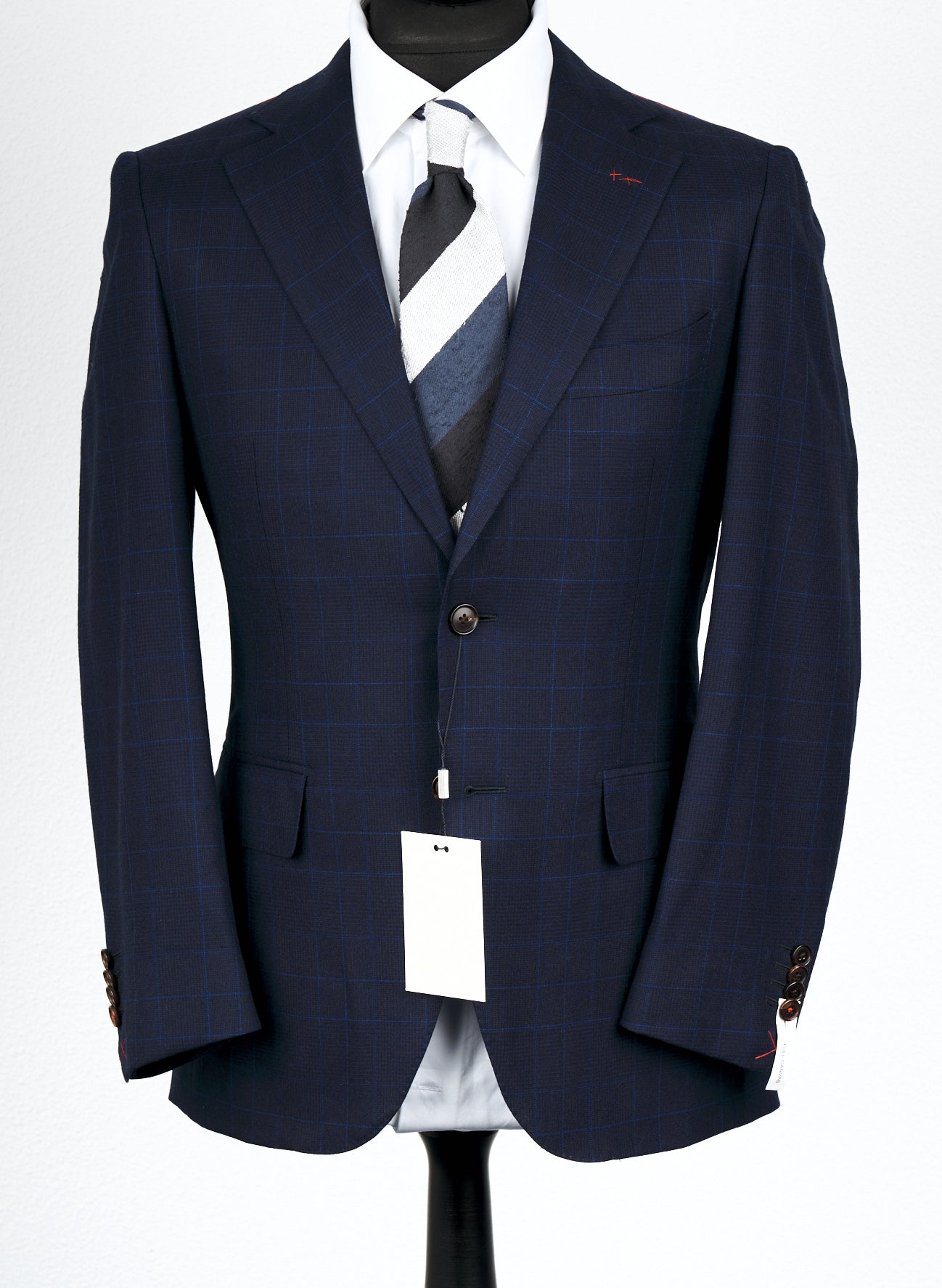 New Suitsupply La Spalla Blue Check Pure Wool Flannel Super 130s