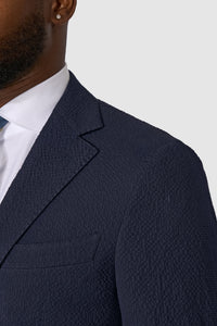 New SUITREVIEW Elmhurst Navy Blue Pure Cotton Stretch Seersucker Suit - All Sizes Made To Order