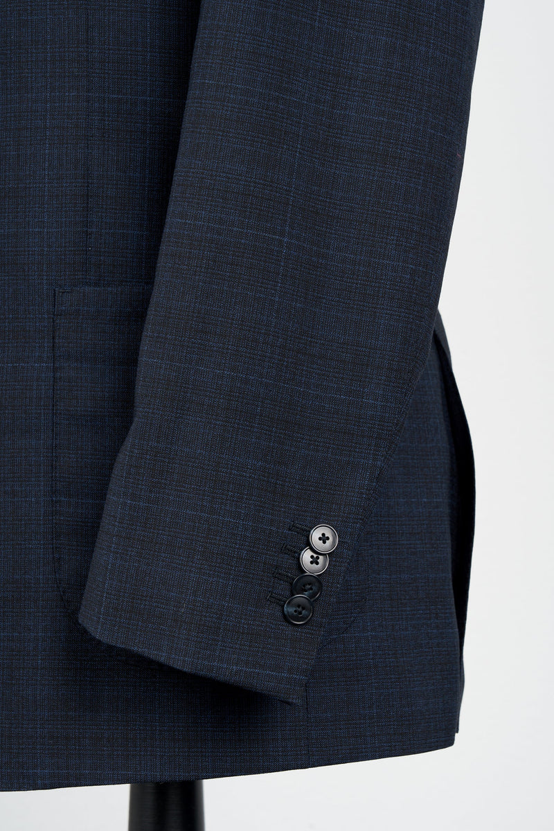 New SUITREVIEW Elmhurst Deep Blue Check 2 Ply Traveller Peak Lapel Sui