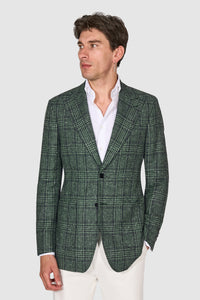 New SUITREVIEW Elmhurst Peak Green/Blue Check Wool, Silk, Linen Blazer - Size 38L and 44R