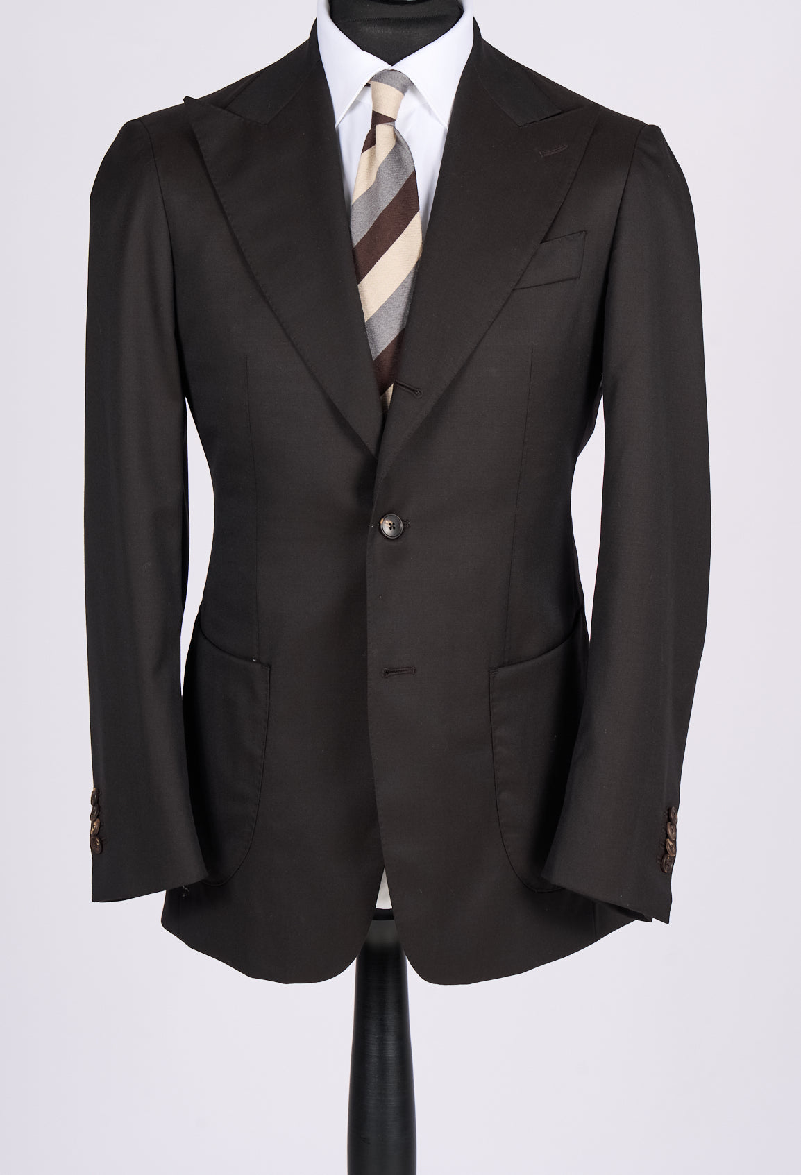 New SUITREVIEW Elmhurst Midnight Brown Pure Wool Super 100s Wide Peak Suit - Size 38R and 42R