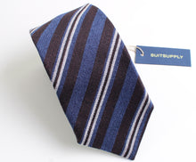 Load image into Gallery viewer, New With Tags SUITSUPPLY Blue and Brown Stripe Wool and Silk Tie